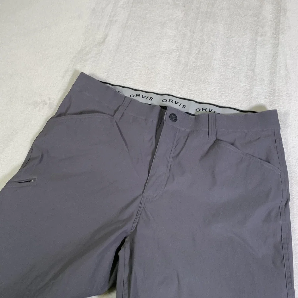 Orvis Pants Mens 40x30 Gray Stretch Hiking Water Repellent Zip Pockets Travel